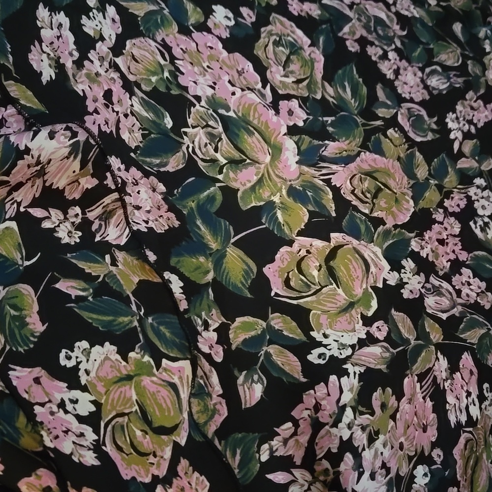 Floral V-Neck Ruffle Dress - Black and Pink - Picture 5 of 9